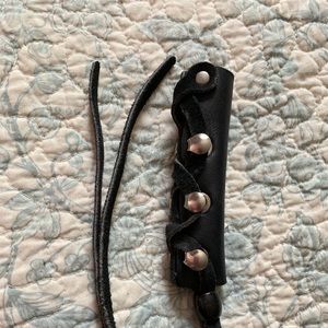 Black Leather Wrap style Hair Glove - motorcycle